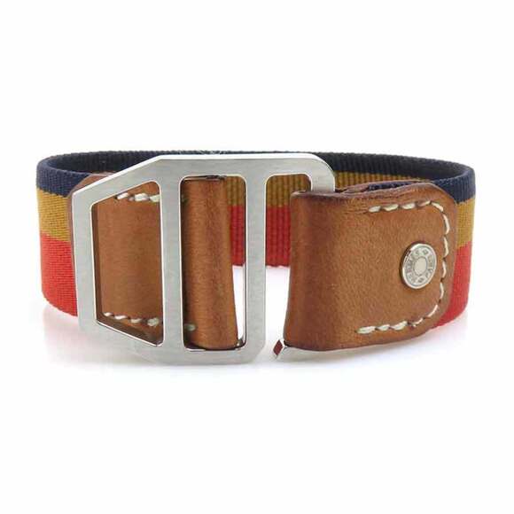 Hermès HERMES Bracelet Canvas/Leather Orange/Brown/Navy Silver Women's e61247g